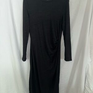 Banana Republic Black Ruched Knit Sheath Midi Dress Long Sleeve Size S